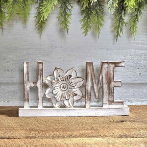 Shabby Chic White & Brown Distressed Heavy Resin Home Figurine Farmhouse Decor